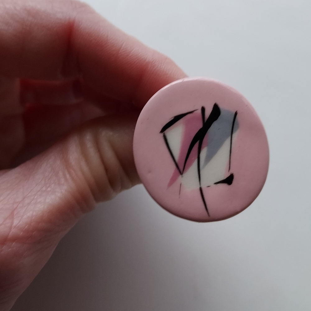 Vintage Large, Round, Hand-painted, Porcelain, Post Earrings, Light Pink - Picture 5 of 5